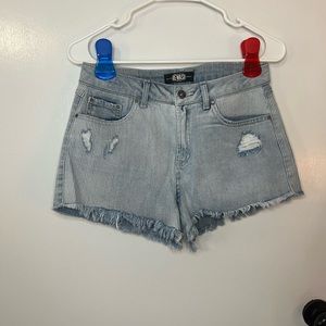 Rewash half striped denim cut off shorts